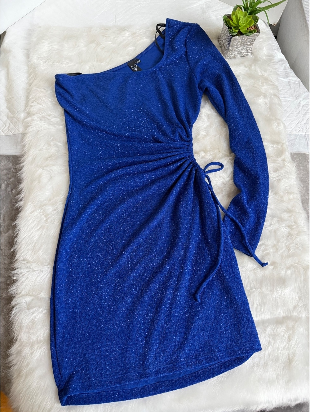Windsor Royal Blue Long Sleeve Ruched Side Dress Size Large
